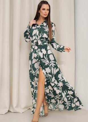 Зелена сукня-сорочка з великим принтом