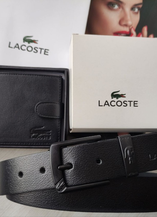 Кожаный подарочный набор lacoste пряжка black1 фото