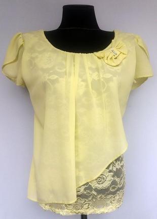Суперцена. стильная желтая блуза, шифон и гипюр. новая, р. 42-441 фото