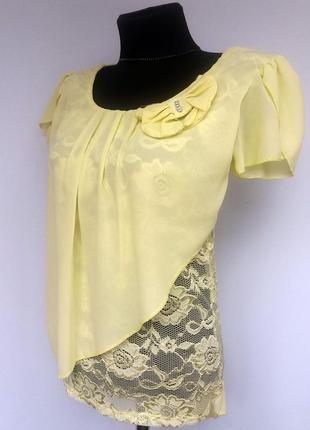 Суперцена. стильная желтая блуза, шифон и гипюр. новая, р. 42-443 фото