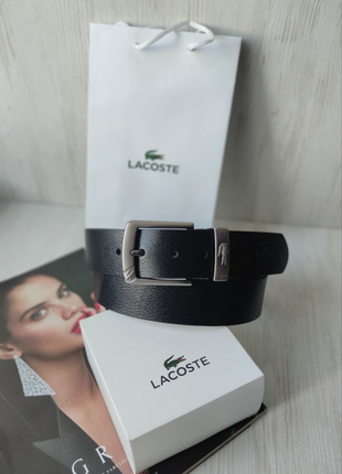 Кожаный подарочный набор lacoste black кошелек и ремень2 фото