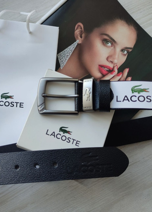 Кожаный подарочный набор lacoste black кошелек и ремень4 фото