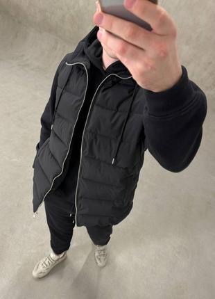 Мужская куртка с трикотажными рукавами и капюшоном infinity черная2 фото