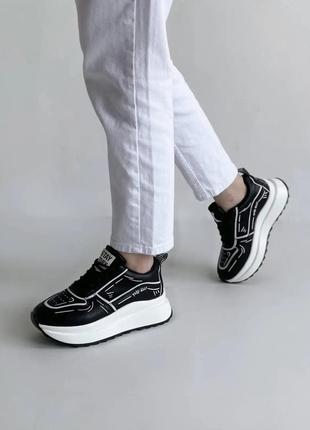 Кроссовки женские черные на платформе эко кожа демисизон