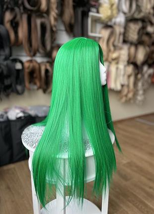 Парик ярко зелёный , длинный , ровный, густой, аниме, косплей