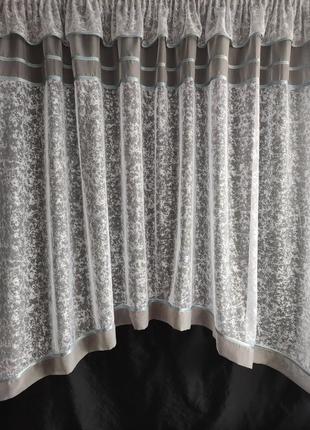 Тюль кухонная аркой с отделкой 280*165 см белая классическая тюль белая арочная тюль с серой отделко