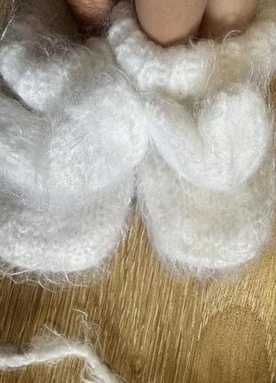 Набір: зимова тепла біла шапка носочки зайка для новонароджених малюків5 фото