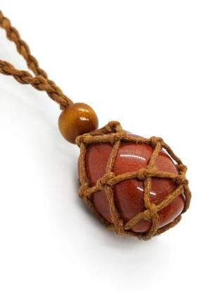 🍄✨ хіт! плетений кулон сіточка на шнурку з натуральним каменем червона яшма