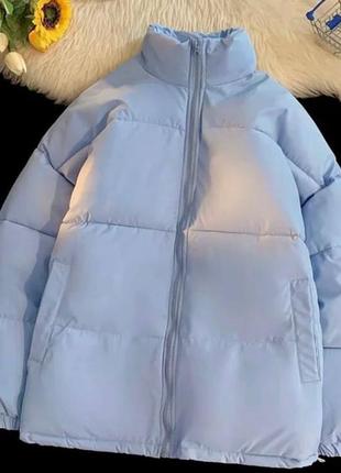 Куртка вільного крою плащівка на синтепоні базова курточка комір стійка рукава на резинці тепла стильна чорна біла синя блакитна сіра рожева3 фото