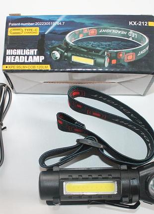 Універсальний акумуляторний ліхтарик kx-212 з магнітом налобний фонарик