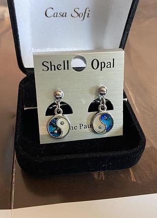 Новые винтажные серьги с опалом и перламутром