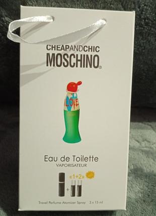 Мини парфюм женский с фермами moschino cheapandchic love подарочный набор 3*15мл