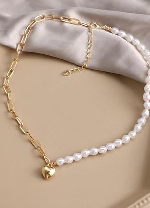 Шикарне модне перлове кольє намисто зі штучними перлами серце3 фото
