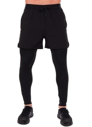 Компресійні штани тайтси з шортами 2в1 🔥зріст m-3xl чорний7 фото