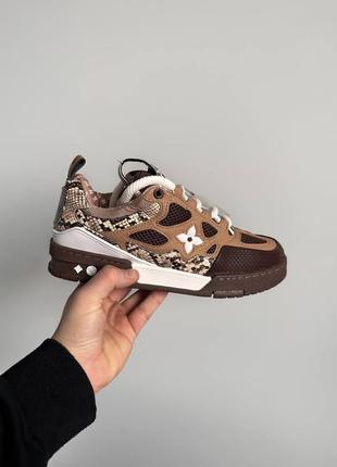 Женские кроссовки lv skate sneaker brown snakeskin