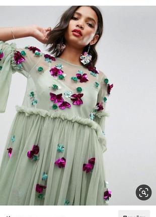 Праздничное платье asos сетка им большие цветы 🌹6 фото