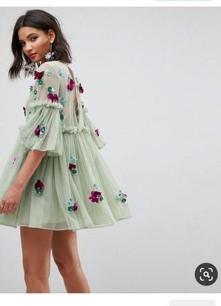 Праздничное платье asos сетка им большие цветы 🌹7 фото