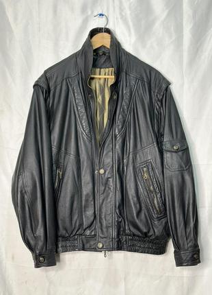 Куртка бомбер кожаная трансформер желетка натуральная кожа мужская одежда большой размер батал5 фото