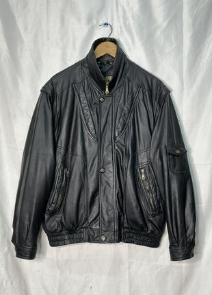 Куртка бомбер кожаная трансформер желетка натуральная кожа мужская одежда большой размер батал