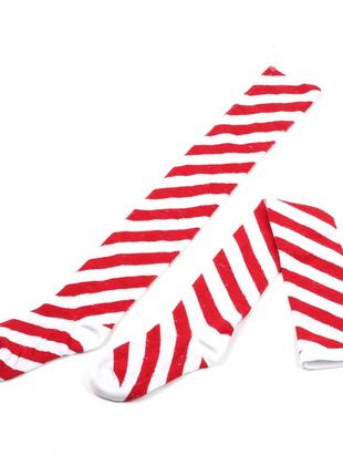 Високі гольфи смугасті біло-червоні 1284 бавовняні панчохи на підлітка смуги під нахилом цукерочка