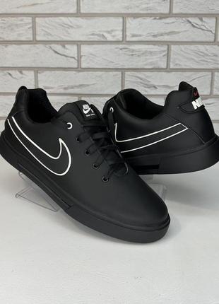 Nike удобные llll кроссовки мужские кожаные чёрные на каждый день
