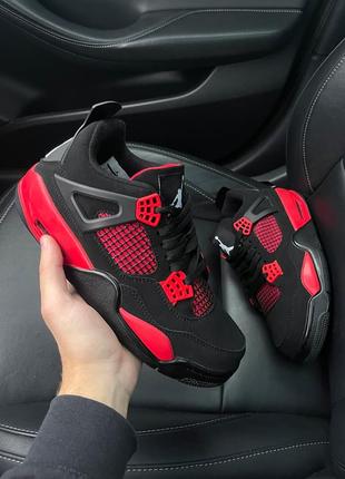 Крутейшие женские кроссовки nike air jordan 4 retro red thunder чёрные с красным