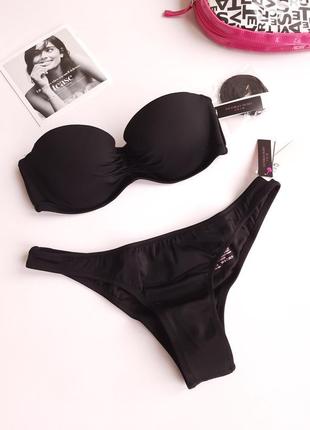 Купальник victoria's secret xs s m l 75d 80b 80c 75c базовый гладкий черный бандо5 фото