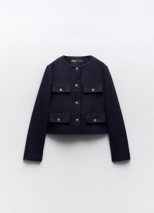 Укороченная куртка блейзер с клапанами зара zara жакет пиджак7 фото
