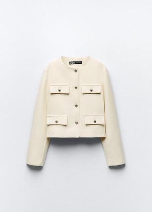 Укорочена куртка блейзер жакет пиджак із клапанами зара zara4 фото