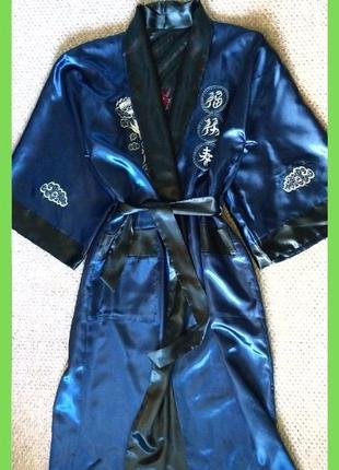 Шикарный атласный халат унисекс кимоно пеньюар двусторонний р. xs, s, м, l1 фото