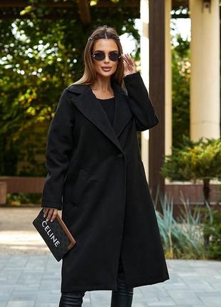 Женское стильное базовое пальто черное оверсайз кашемировое демисезонное весеннее осень весна на подкладке oversized наложка после платья5 фото