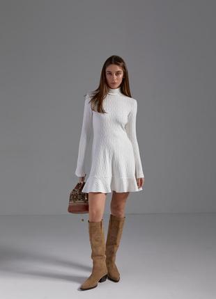 Молочне жіноче коротке плаття міні для стильних дівчат із в'язаним візерунком 42, 44, 46, 484 фото