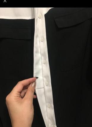 Блуза блузка блузон классика черно белая с воротником с накладными карманами next8 фото