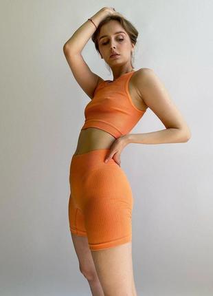 Жіночий базовий топ у рубчик для занять спортом персиковий розмір l топ майка для фітнесу помаранчевий4 фото