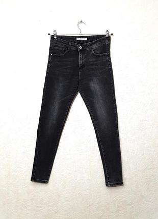 M. sara утеплённые джинсы деним котоновые чёрные высокая посадка, слимы зауженные зима/деми женские