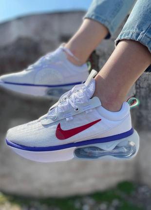 Женские кроссовки  nike air max 2021 белые с красным текстиль кеды найк на каждый день кроссовки демисезон