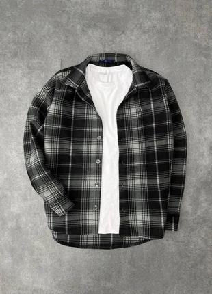 Мужская стильная рубашка из кашемира в клетку чёрная