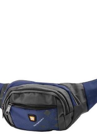 Сумка мужская поясная спортивная небольшая из ткани valiria fashion темно-синяя с серым1 фото