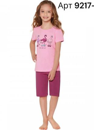 Піжама для дівчинки baykar туреччина дитячі піжами для дівчаток бриджі літні бавовна арт 9213-260 фламінго рожевий