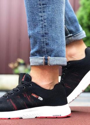 Мужские кроссовки adidas neo черно белые с красным / smb2 фото