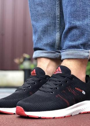 Мужские кроссовки adidas neo черно белые с красным / smb3 фото