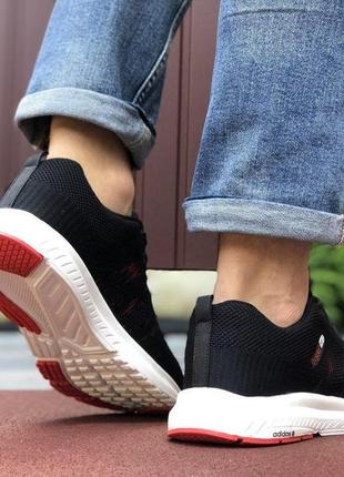 Мужские кроссовки adidas neo черно белые с красным / smb4 фото