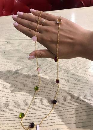 Брендовая двойная подвеска в позолоте с разноцветными камнями