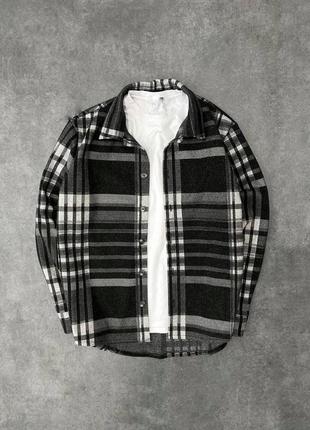 Мужская стильная рубашка из кашемира в клетку чёрная с серым