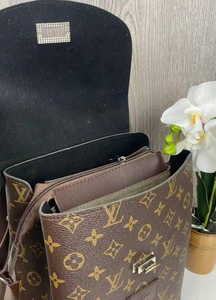 Якісний жіночий рюкзак-сумка-стиль луї вітон коричневий, сумка-рюкзак трансформер10 фото