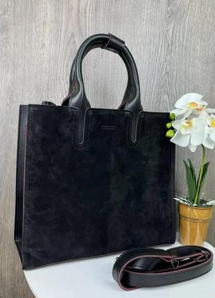 Сумка шоппер замш,женская большая качественная сумка из натуральной замши + эко кожа1 фото