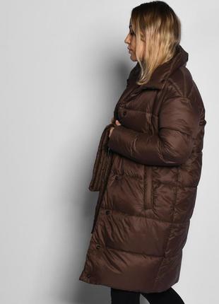 Демисезонная стеганая куртка-пальто коричневая &lt;unk&gt; 779642 фото