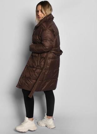 Демисезонная стеганая куртка-пальто коричневая &lt;unk&gt; 779643 фото