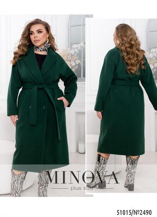 Женское зеленое двубортное пальто4 фото