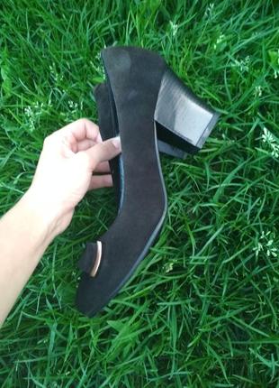 Черные чёрные замшевые туфельки туфли на удобном каблуке3 фото